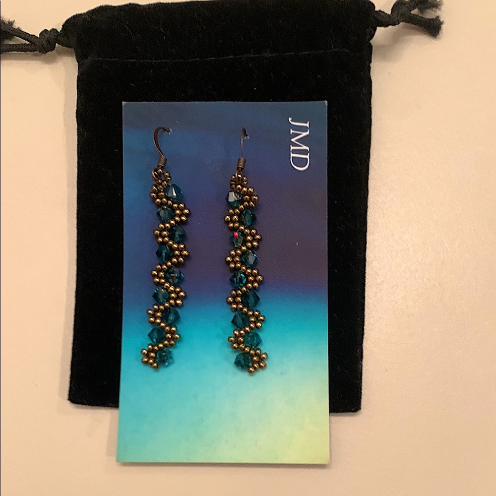 Gold and Blue Spiral Earrings